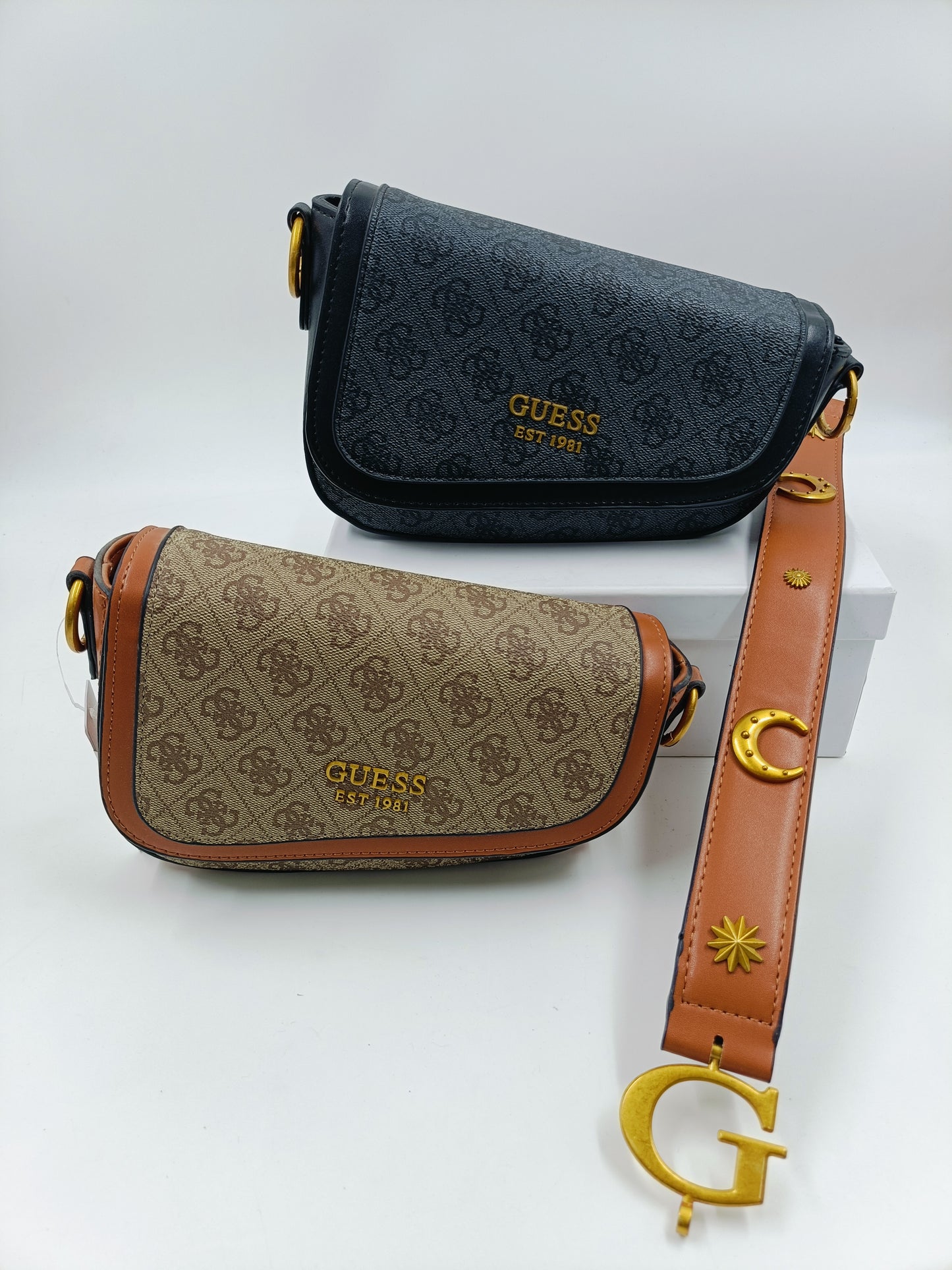GUESS Signature Crossbody Bag – Midnight Monogram | Gold Logo & Dual Straps