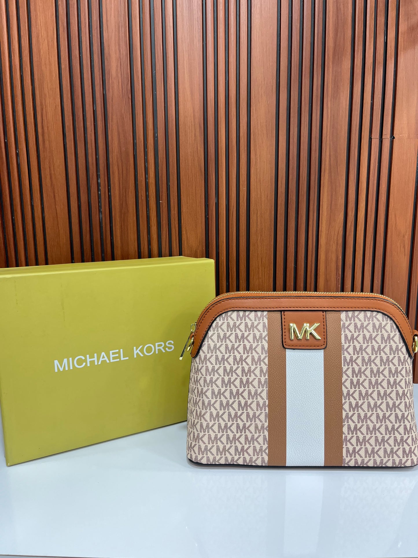 Weave Closet (FC) MK Large Logo Stripe Dome Crossbody Bag