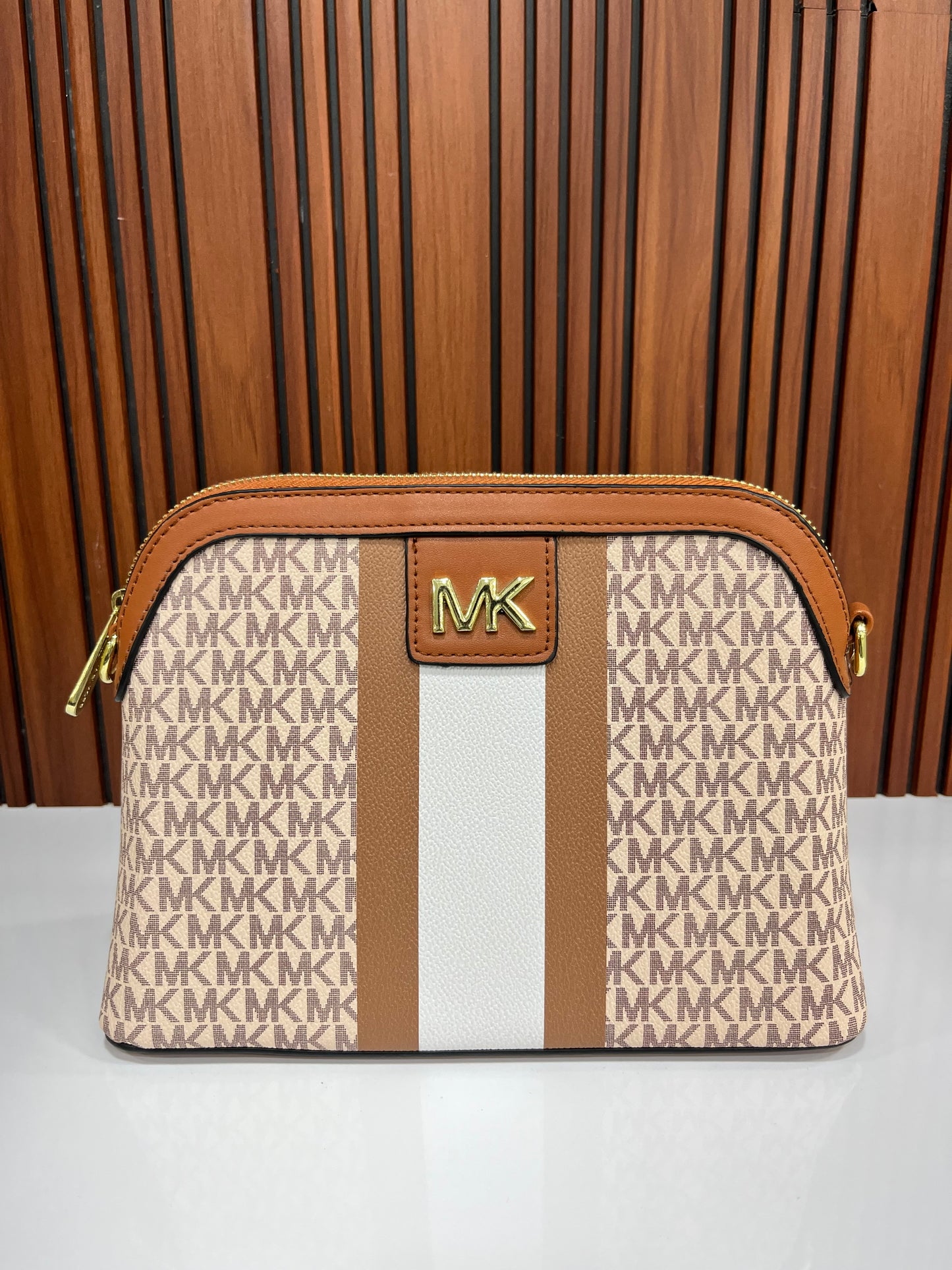 Weave Closet (FC) MK Large Logo Stripe Dome Crossbody Bag