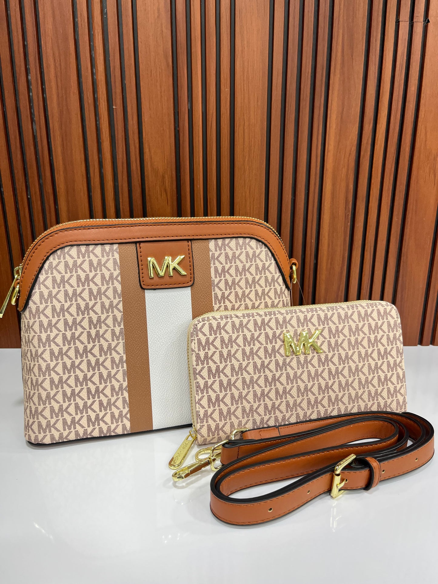 Weave Closet (FC) MK Large Logo Stripe Dome Crossbody Bag
