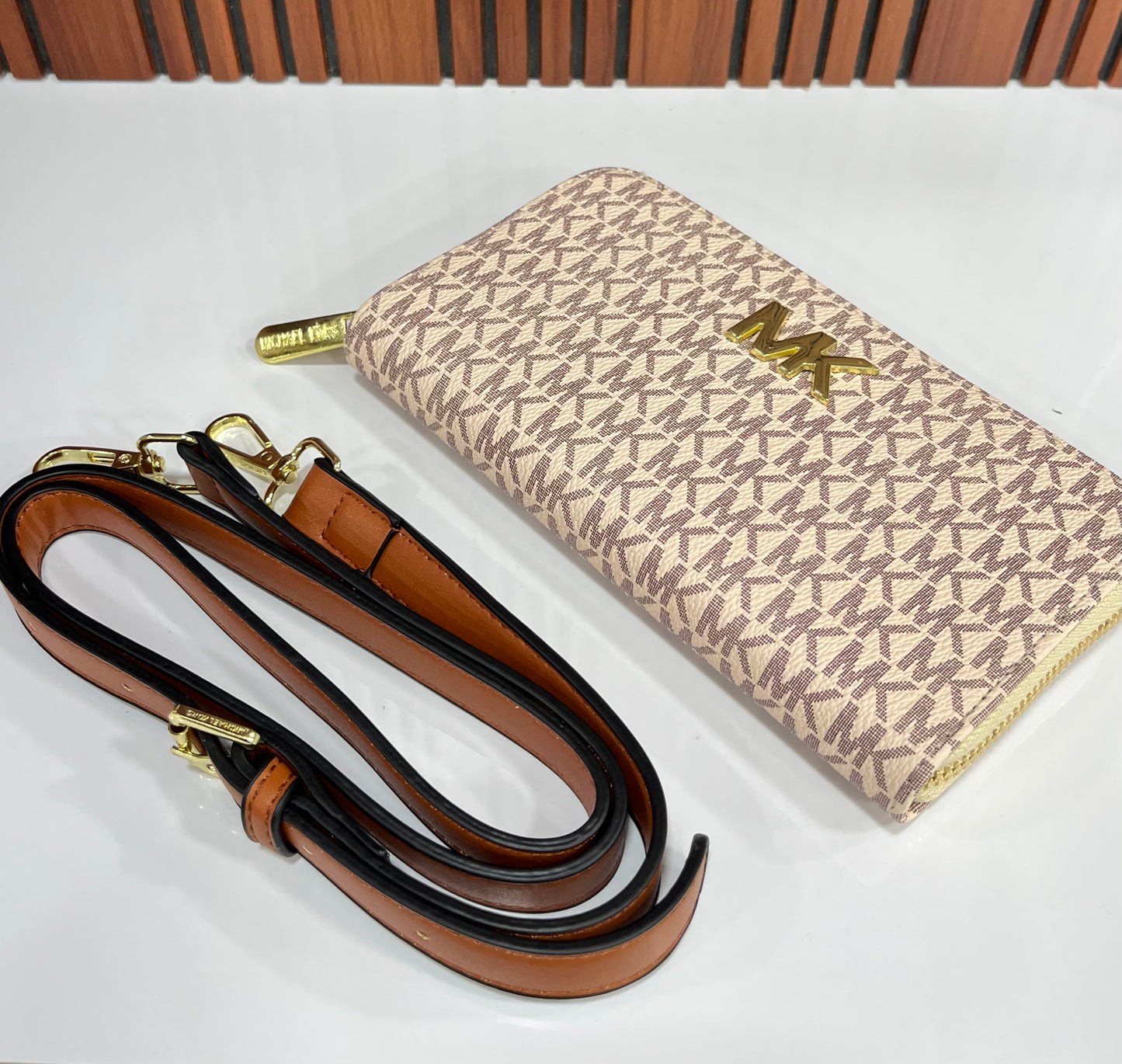 Weave Closet (FC) MK Large Logo Stripe Dome Crossbody Bag
