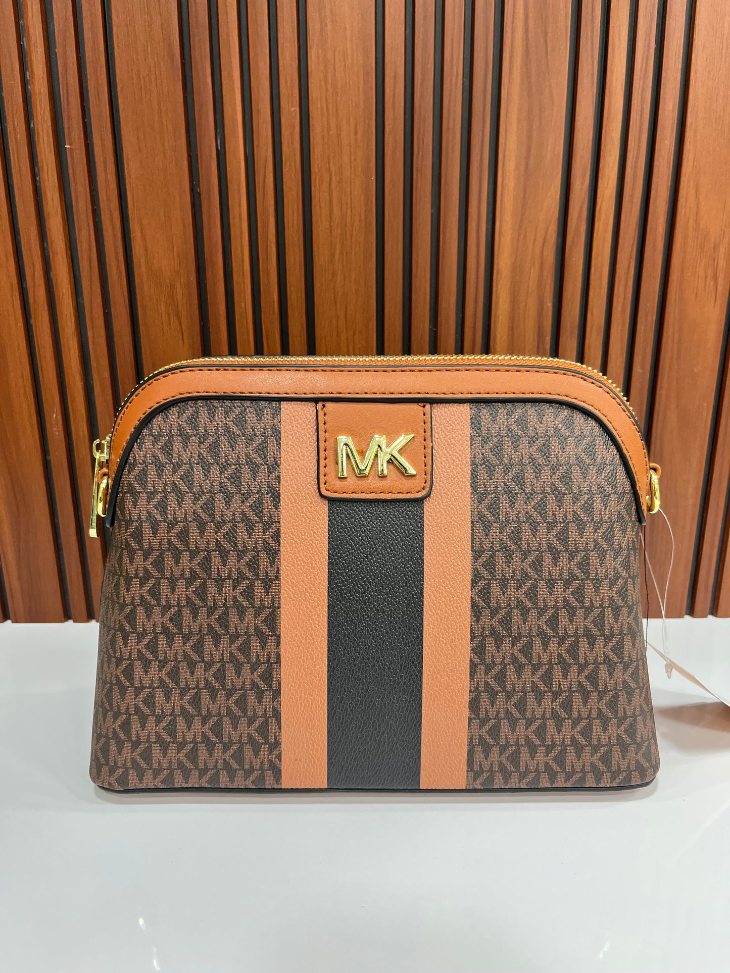 Weave Closet (FC) MK Large Logo Stripe Dome Crossbody Bag
