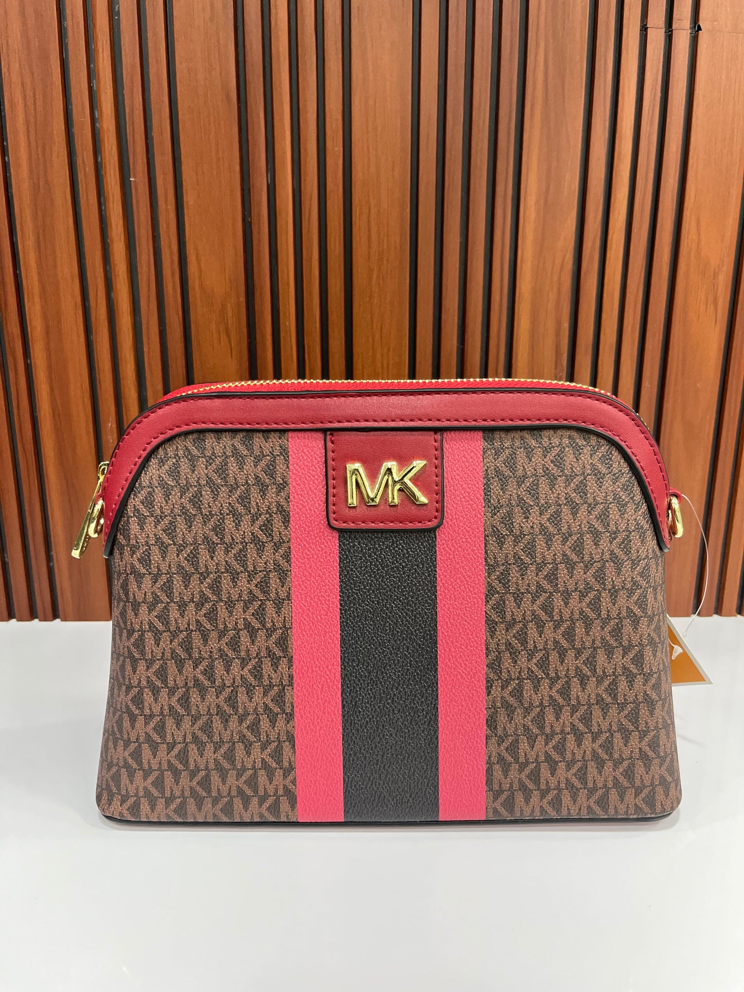 Weave Closet (FC) MK Large Logo Stripe Dome Crossbody Bag