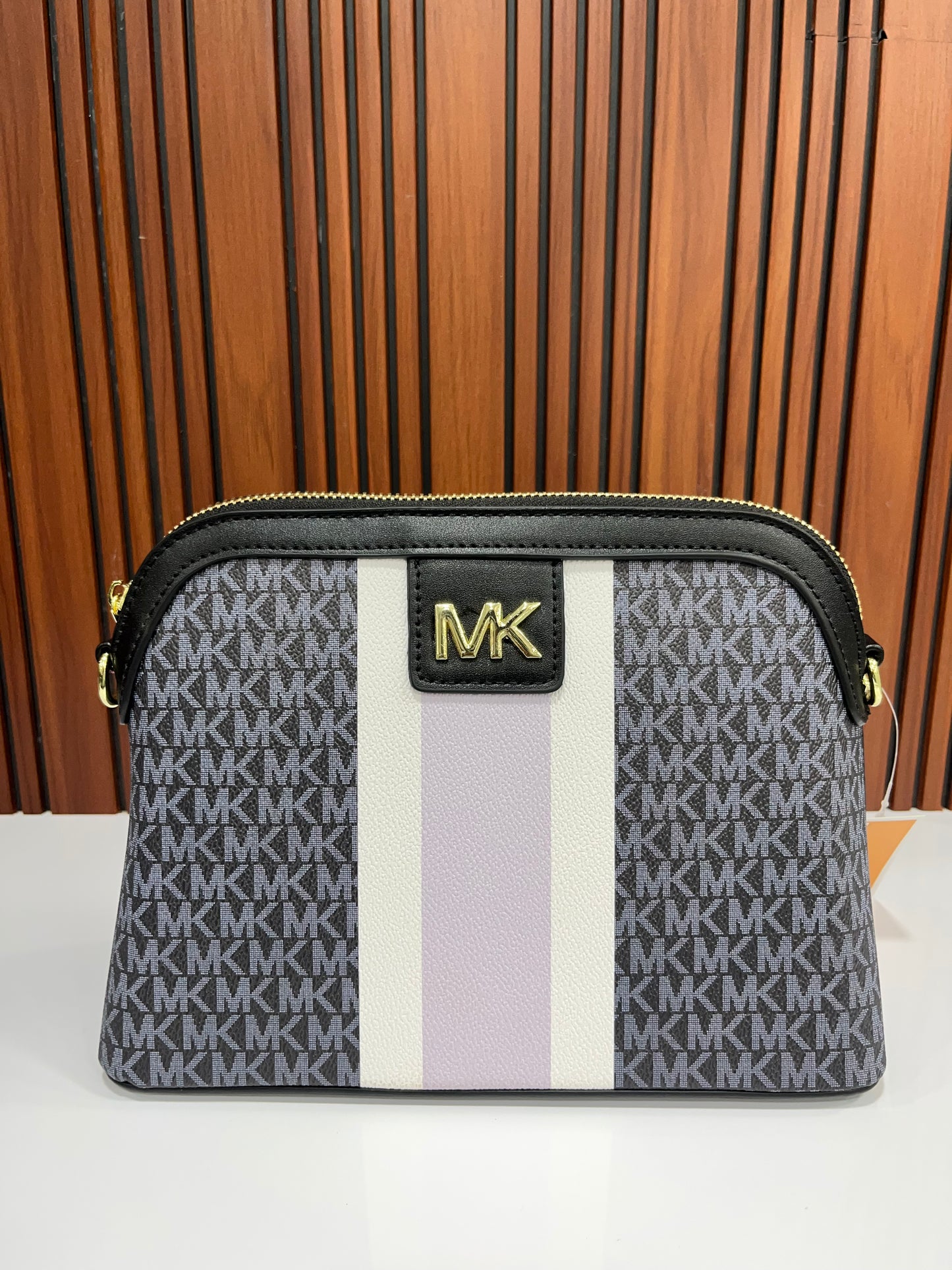 Weave Closet (FC) MK Large Logo Stripe Dome Crossbody Bag