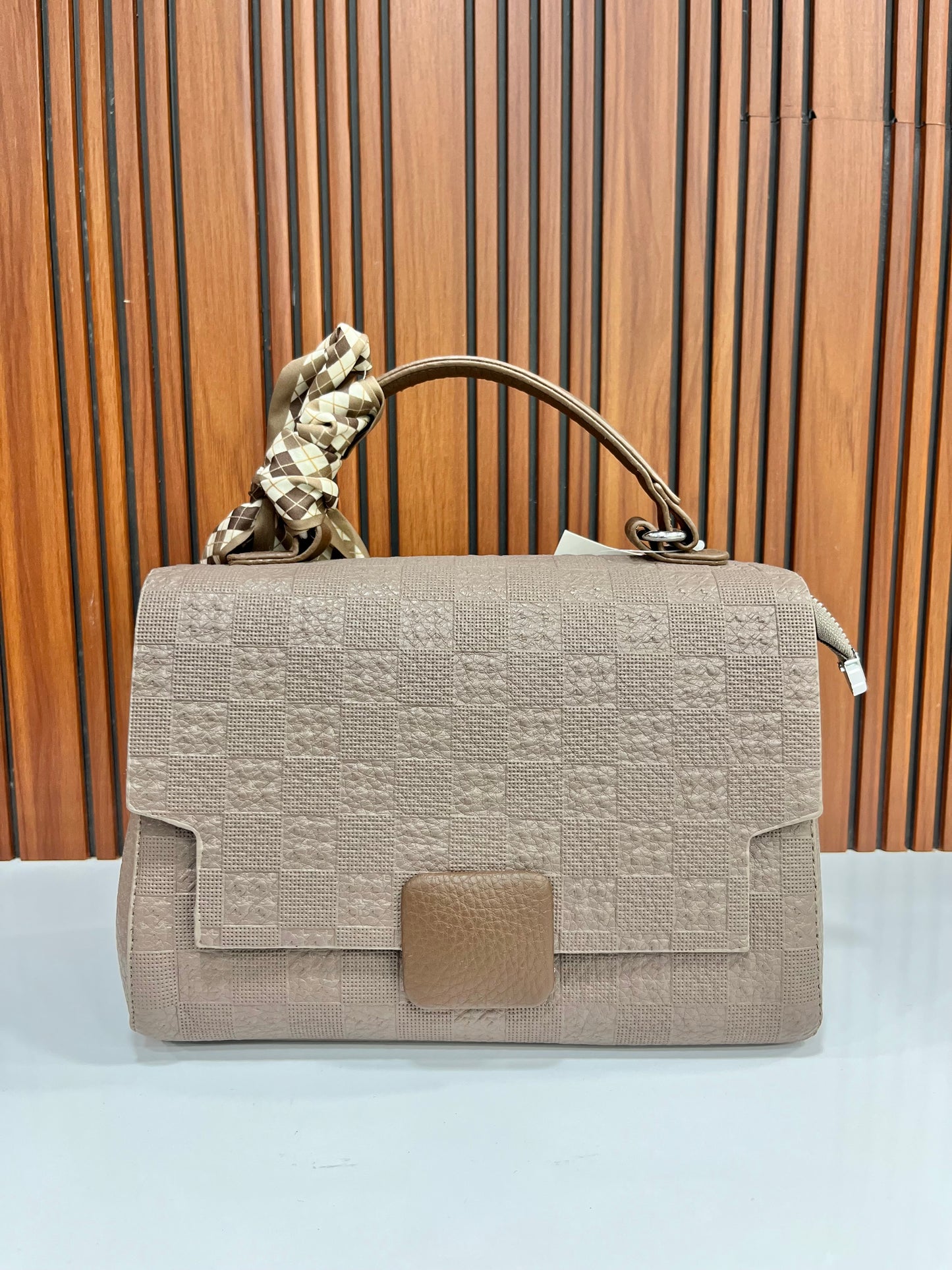 Weave Closet Clay & Chic Handbag with Printed Scarf Detail