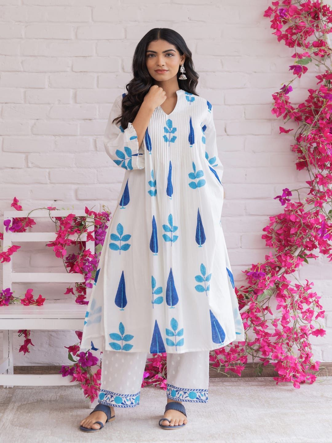 Blue Breeze Handblock Cotton Kurta Set