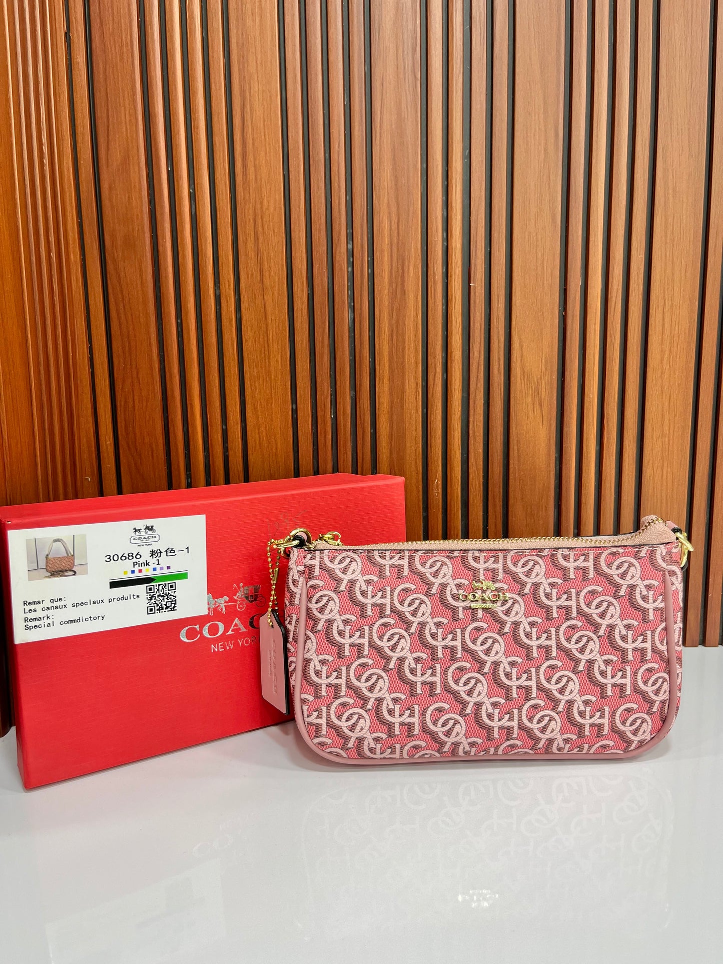 Coach Signature Pink Canvas Small Shoulder Handbag