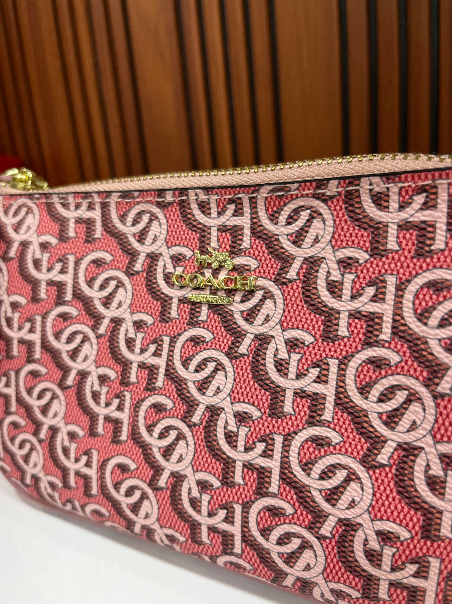 Coach Signature Pink Canvas Small Shoulder Handbag