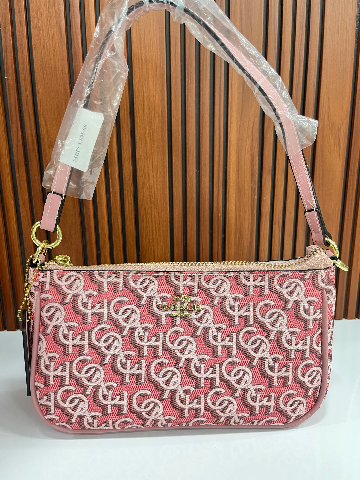 Coach Signature Pink Canvas Small Shoulder Handbag