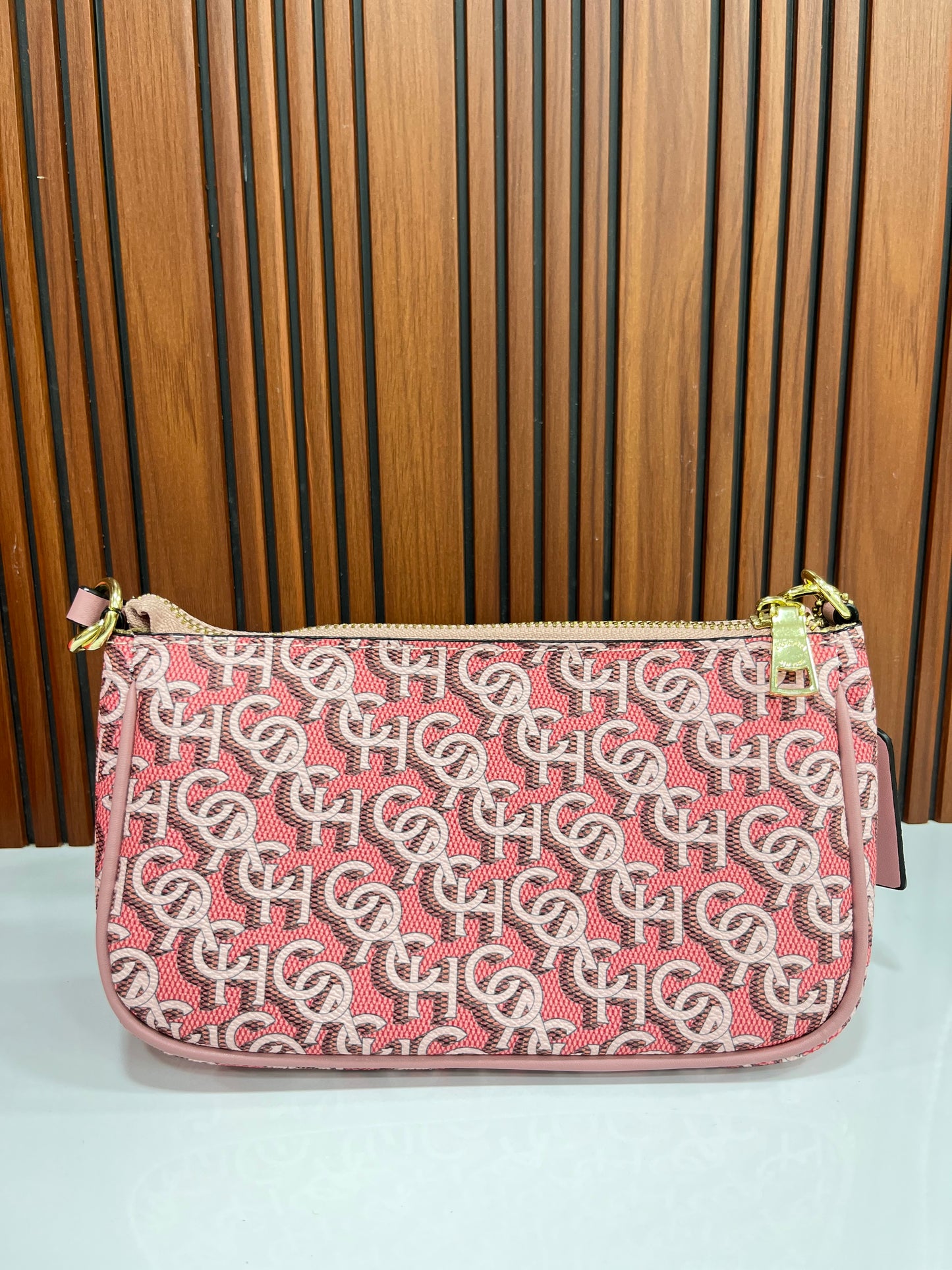 Coach Signature Pink Canvas Small Shoulder Handbag