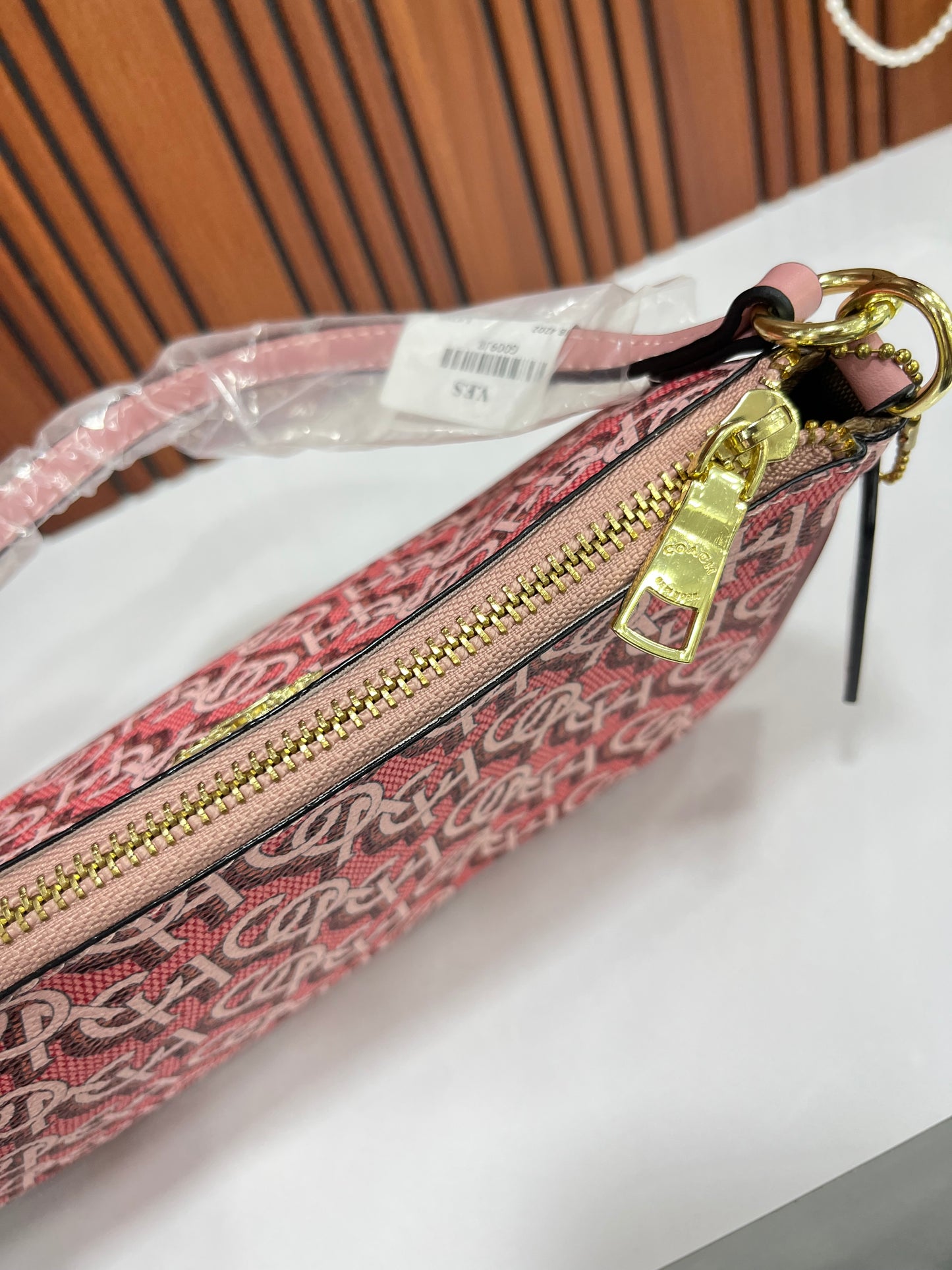 Coach Signature Pink Canvas Small Shoulder Handbag