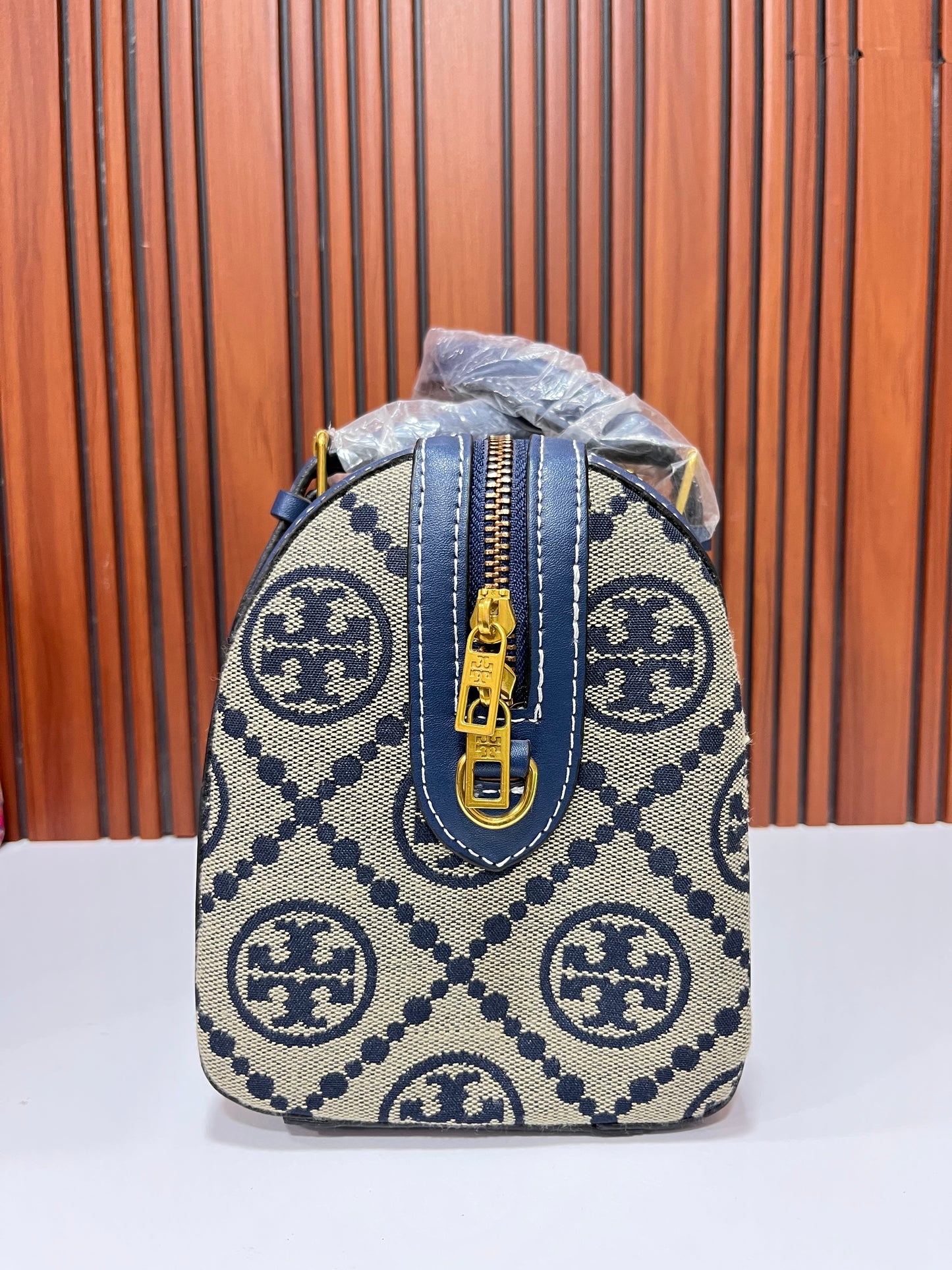 Tory Burch (FC) Small Duffle Bag - Navy Blue Monogram Canvas