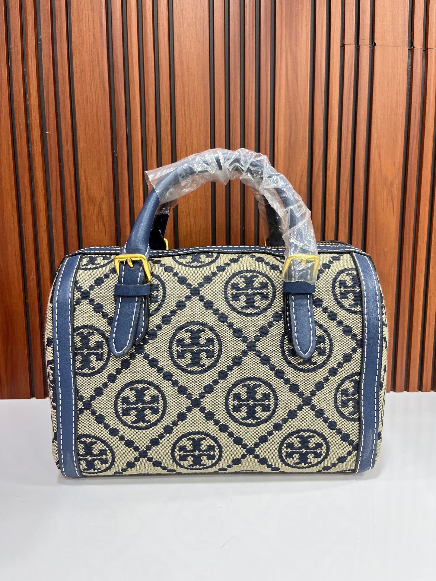 Tory Burch (FC) Small Duffle Bag - Navy Blue Monogram Canvas