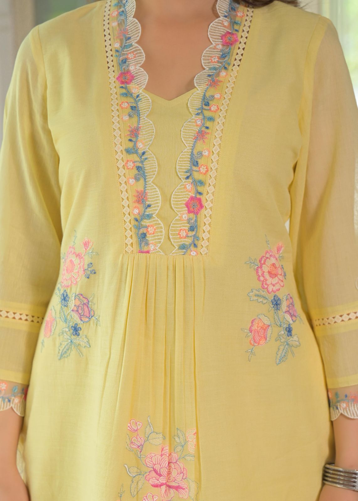 Blush Bloom Lemon Floral Embroidered Mul Cotton Co-ord Set