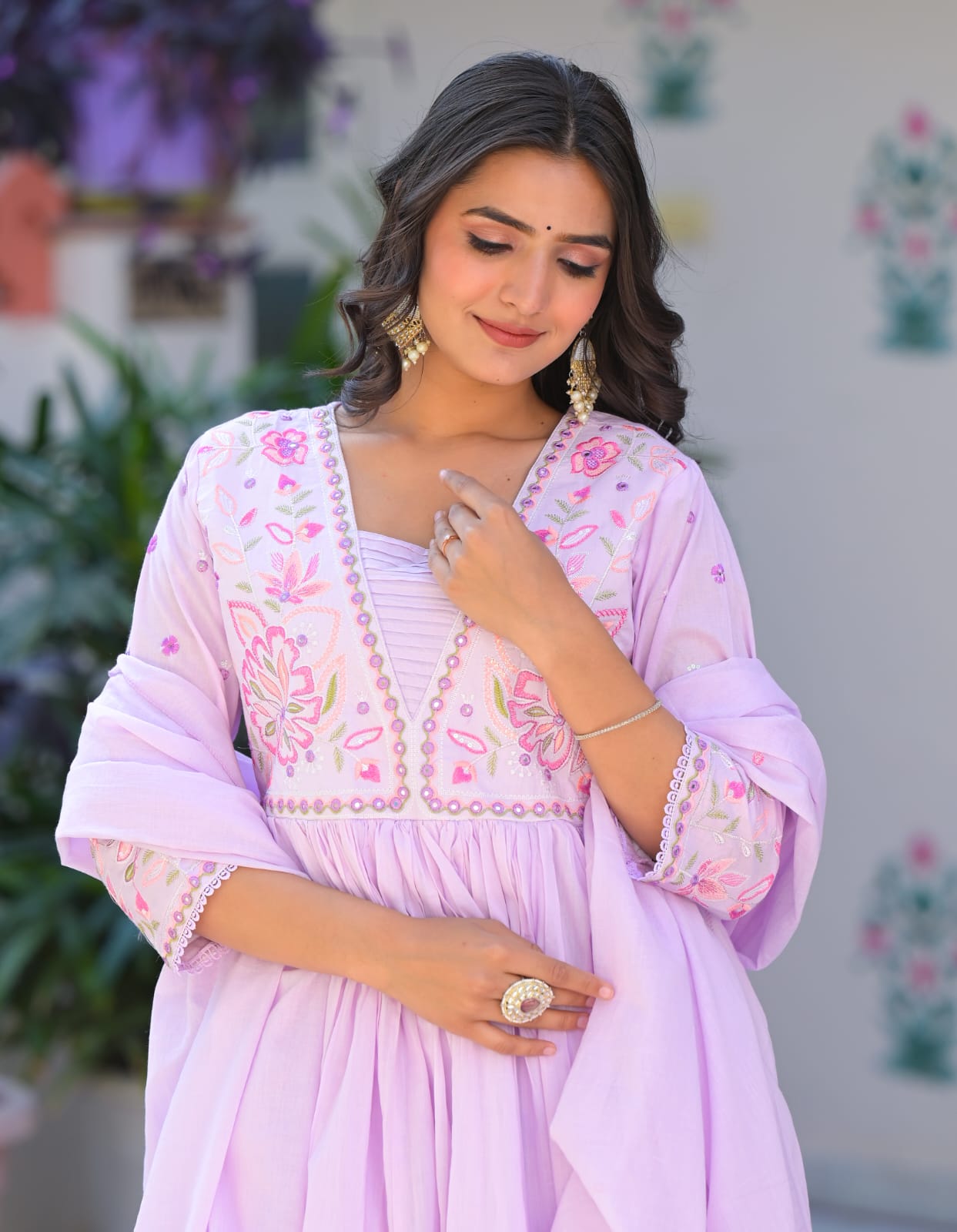 Weave Closet Blush Pink Embroidered Cotton Anarkali Suit Set