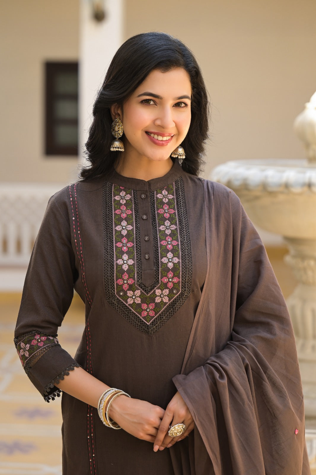 Weave Closet Chocolate Brown Readymade Palazzo Set