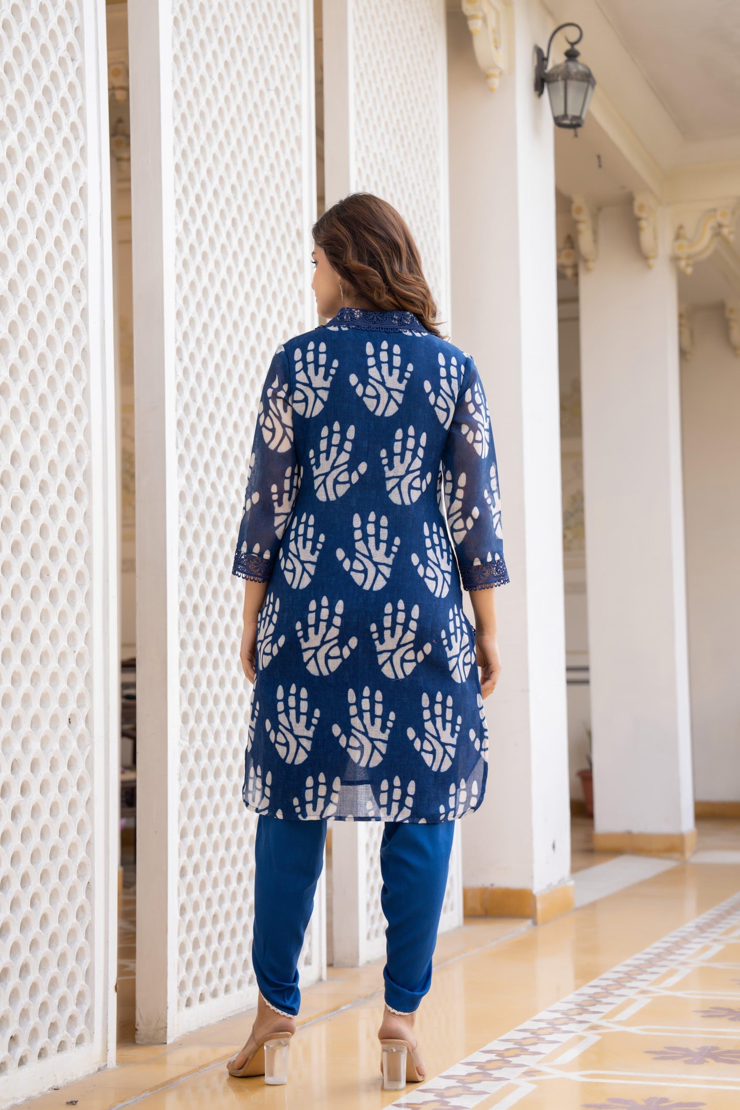 Indigo Petal Hand block Tulip Pant Co-Ord Set