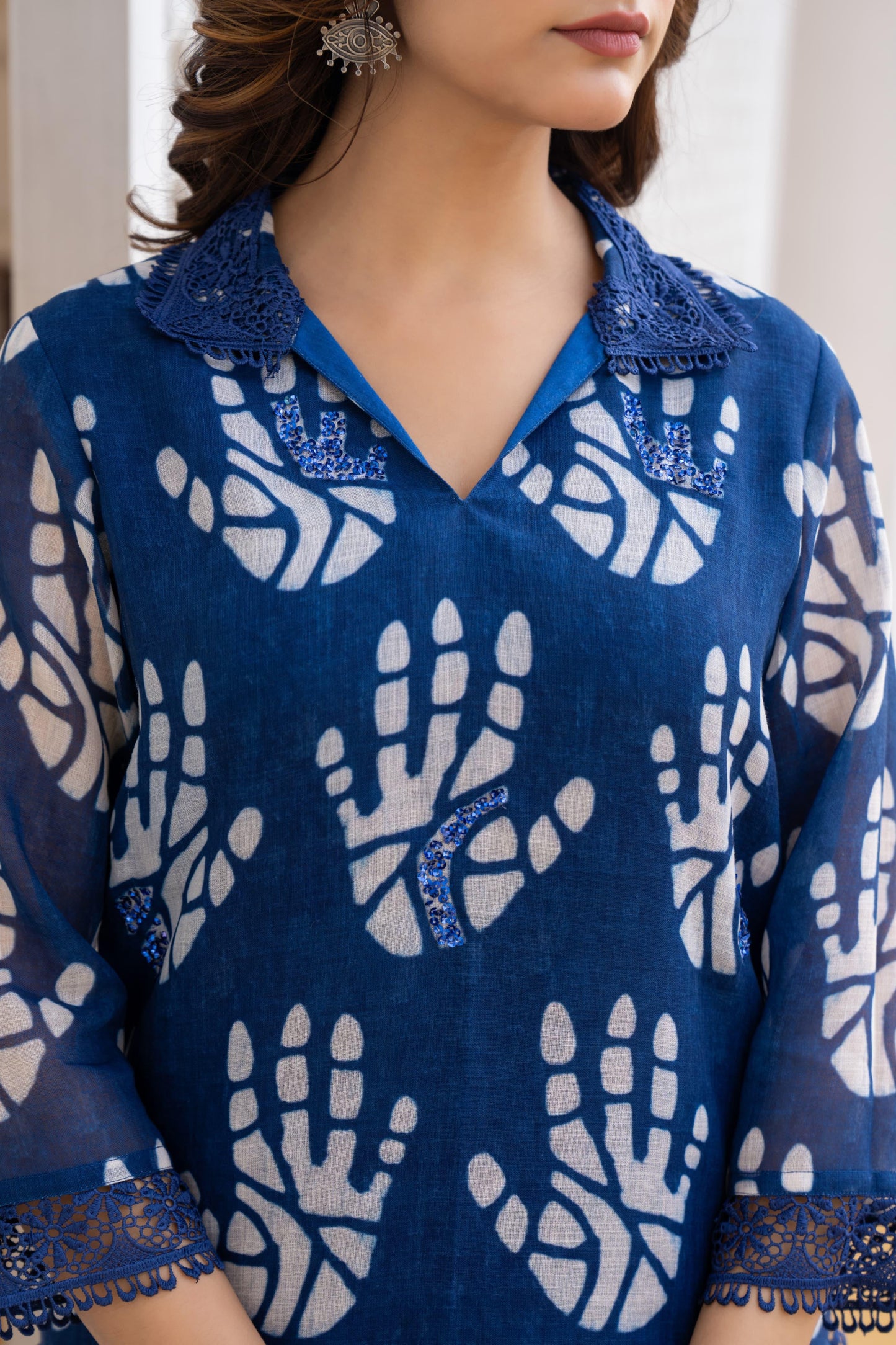 Indigo Petal Hand block Tulip Pant Co-Ord Set