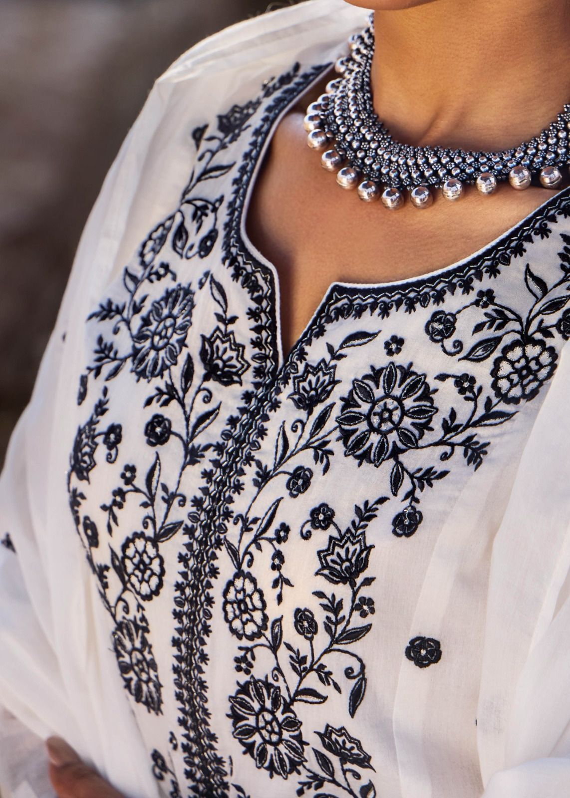 Weave Closet Elegant Black Embroidered Mull Cotton Readymade Suit