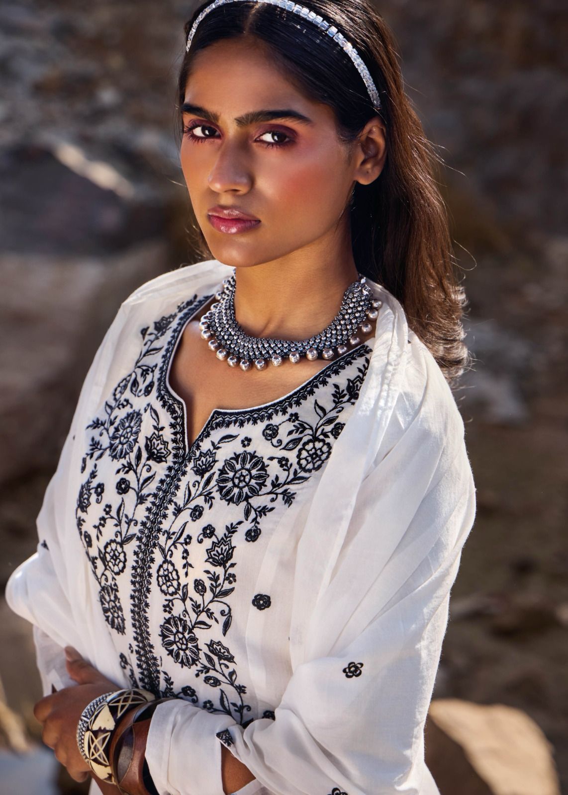Weave Closet Elegant Black Embroidered Mull Cotton Readymade Suit