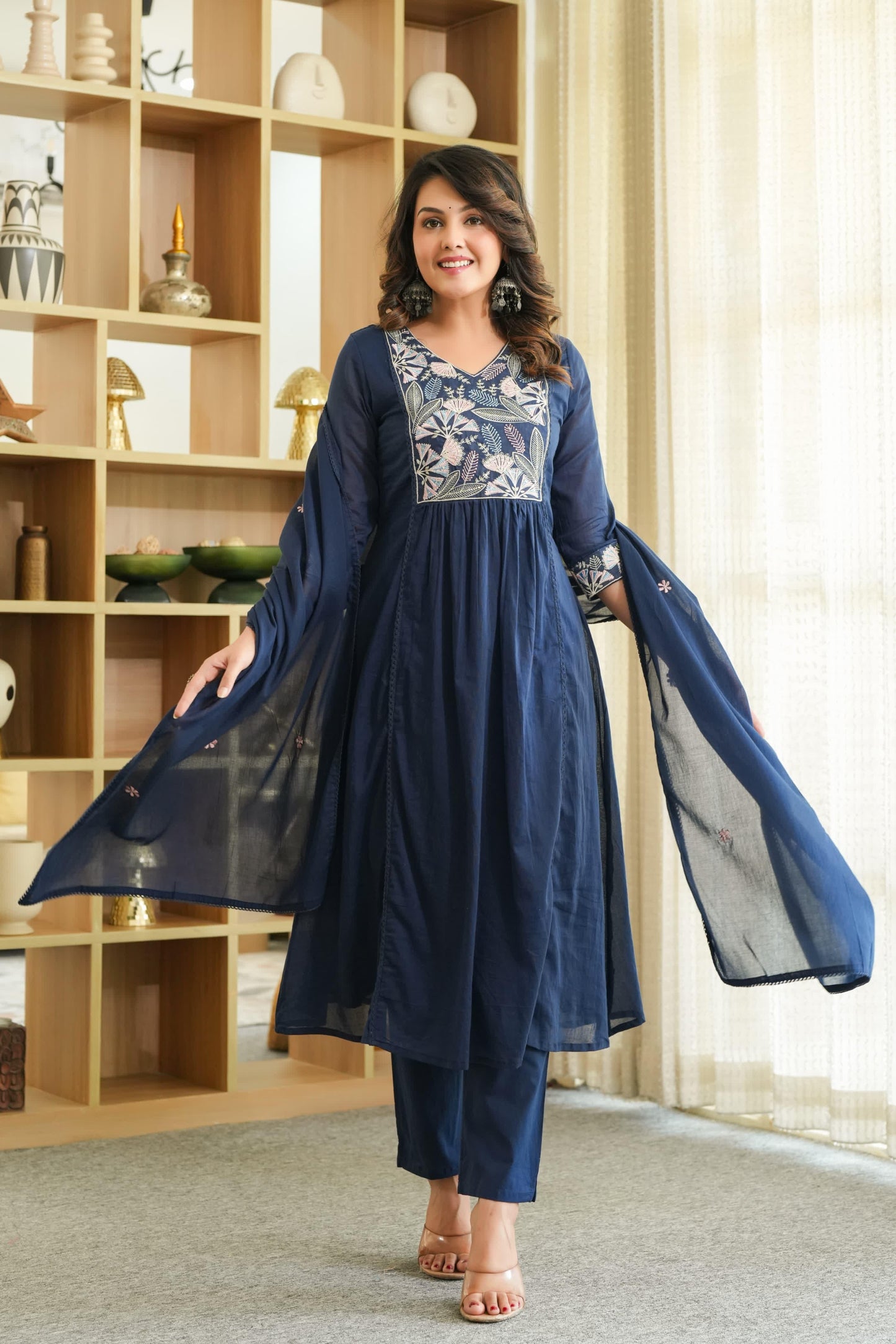 Navy Nectar Mul Cotton Anarkali