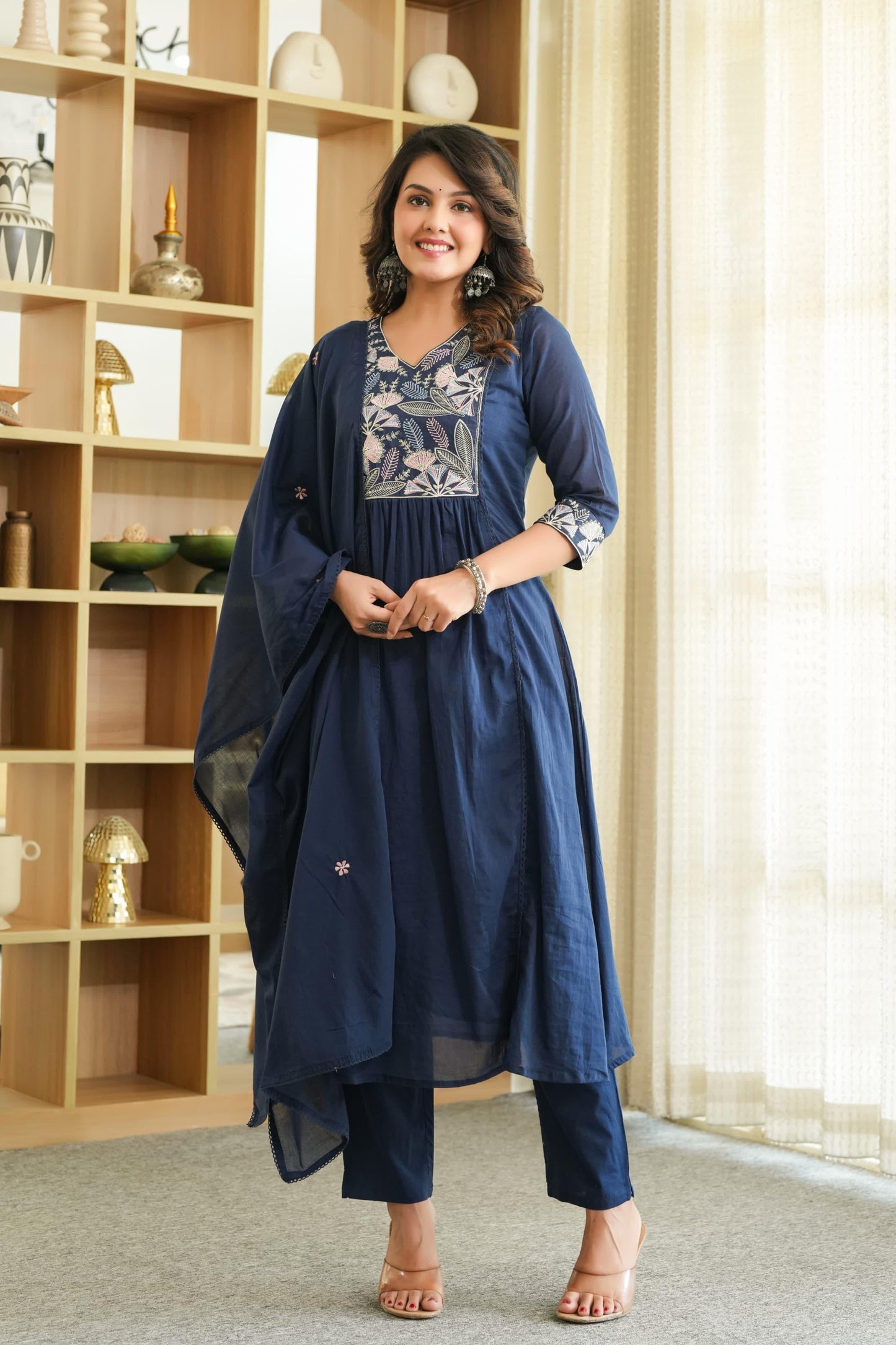Navy Nectar Mul Cotton Anarkali