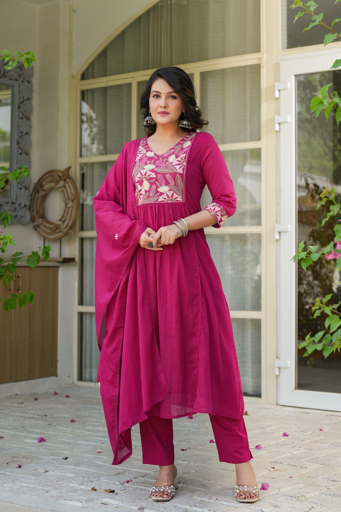 Berry Bloom Mul Cotton Anarkali Suit