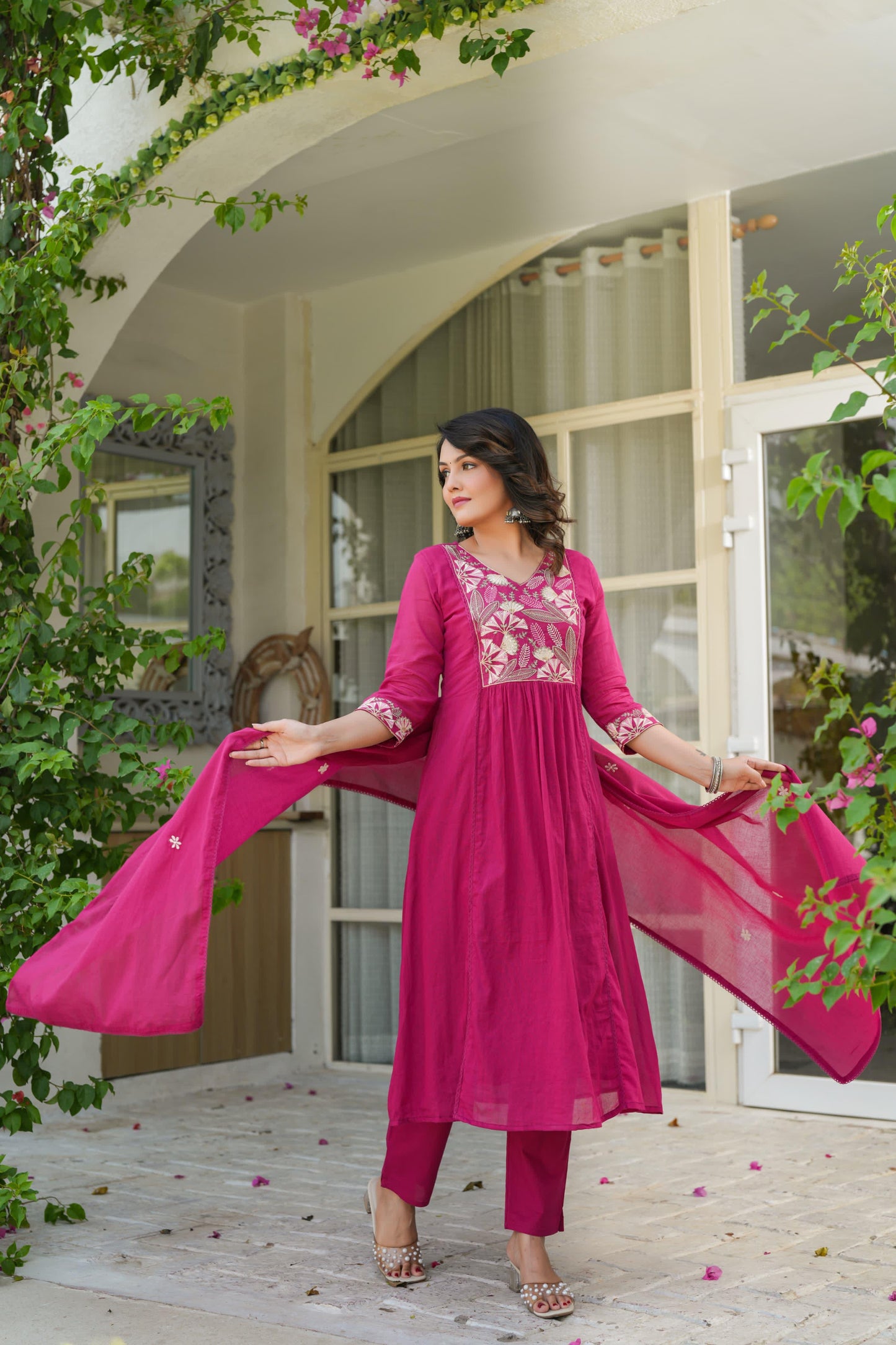 Berry Bloom Mul Cotton Anarkali Suit