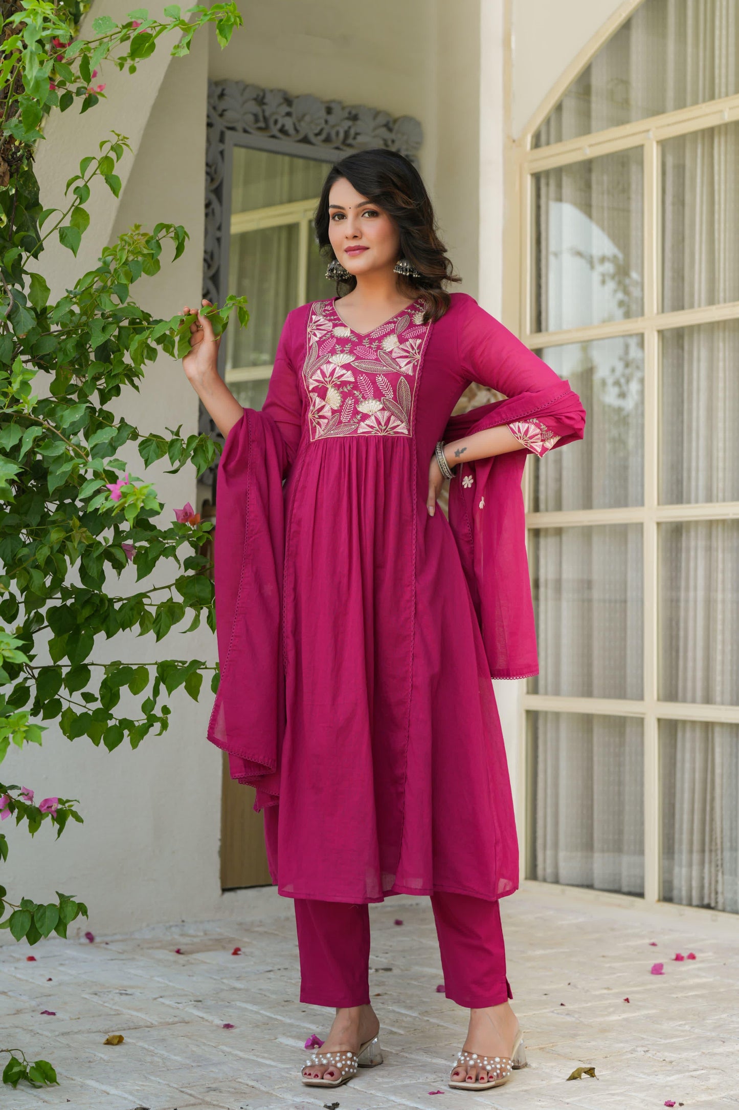 Berry Bloom Mul Cotton Anarkali Suit