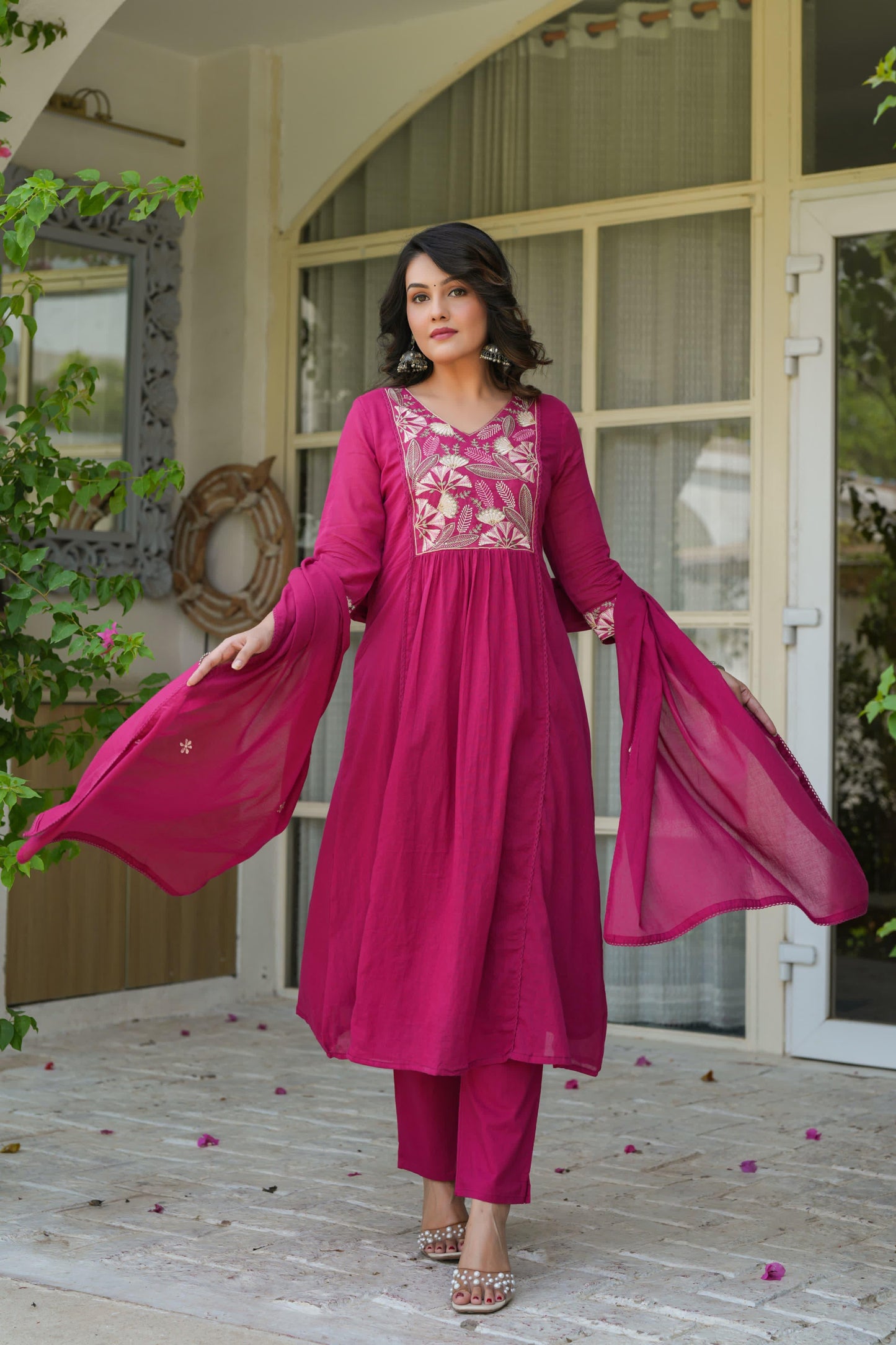 Berry Bloom Mul Cotton Anarkali Suit
