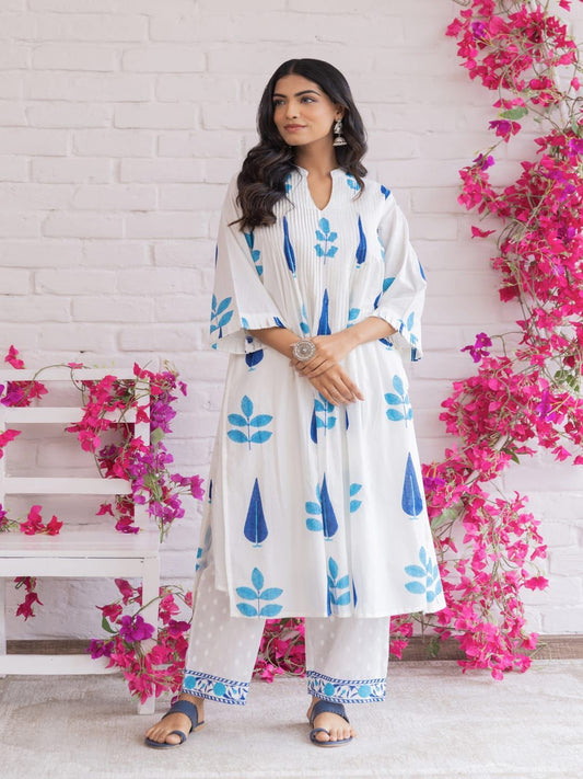 Blue Breeze Handblock Cotton Kurta Set