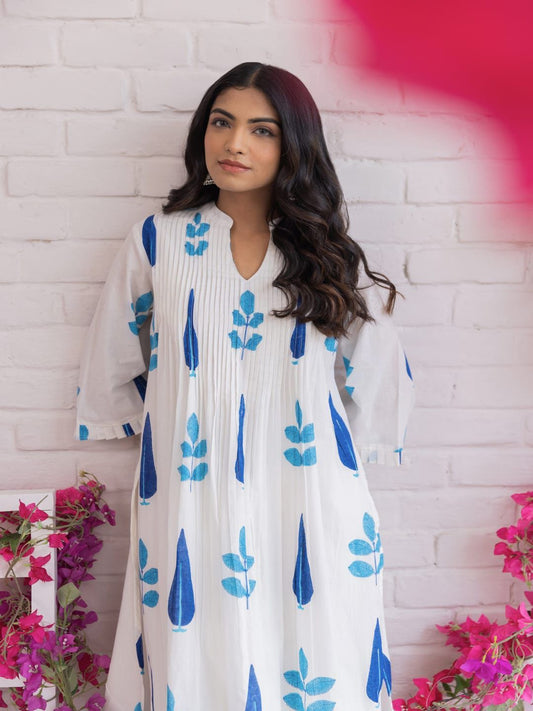 Blue Breeze Handblock Cotton Kurta Set