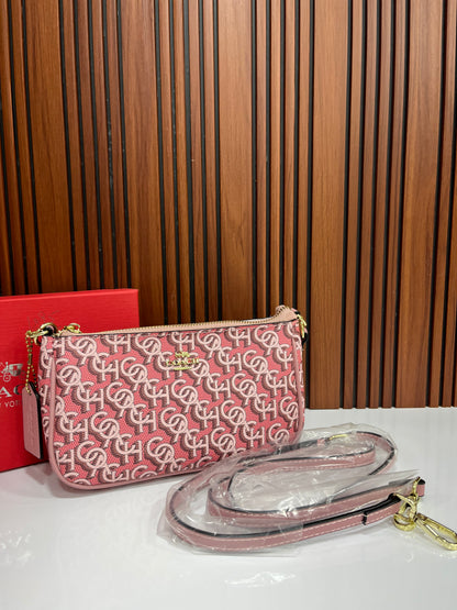 Coach Signature Pink Canvas Small Shoulder Handbag