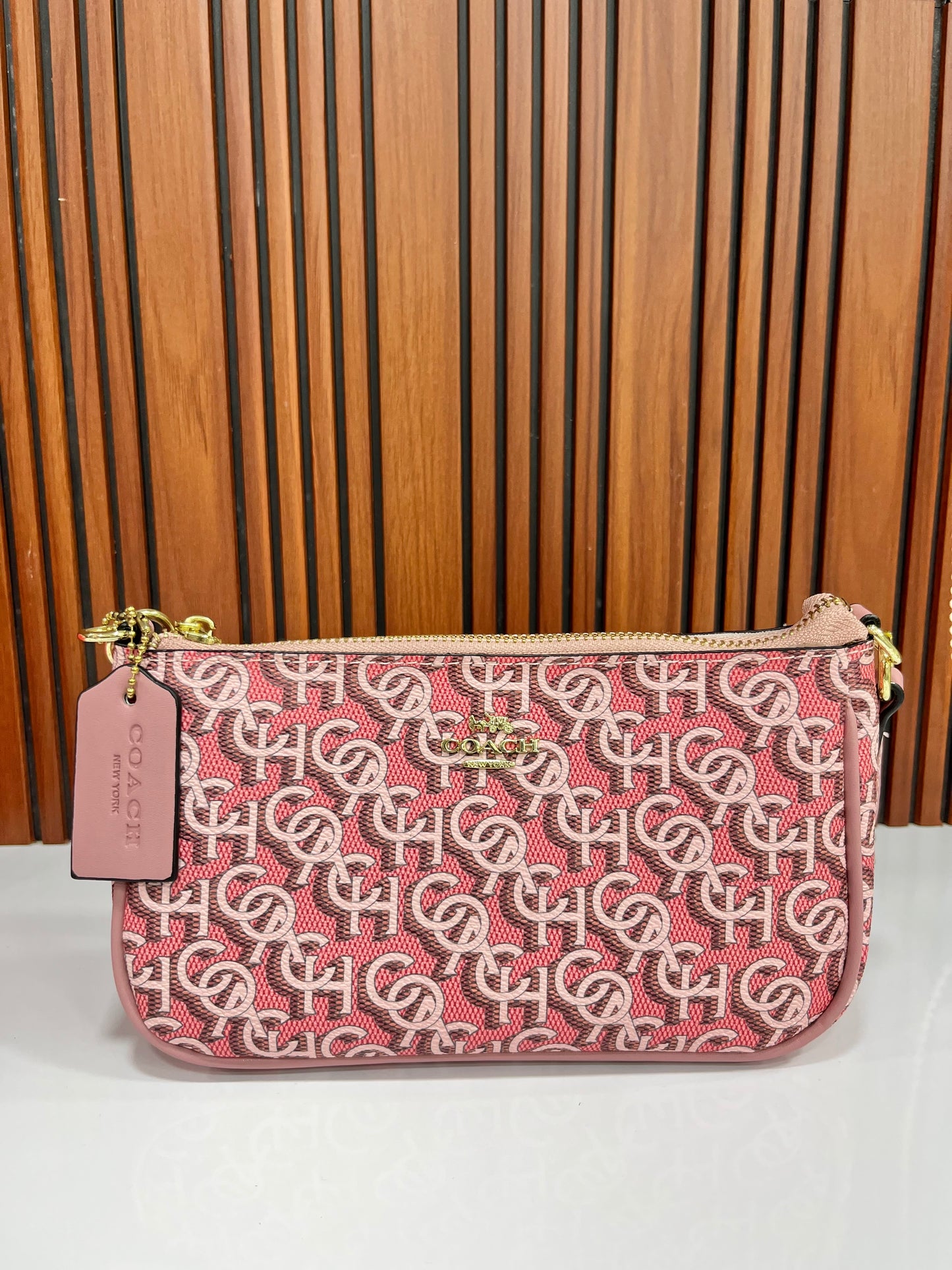 Coach Signature Pink Canvas Small Shoulder Handbag