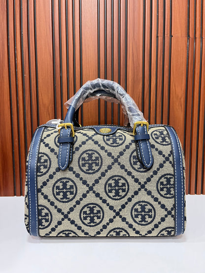 Tory Burch (FC) Small Duffle Bag - Navy Blue Monogram Canvas