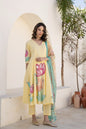 Sunlit Bloom Hand-Painted Yellow Mul Cotton Anarkali Suit