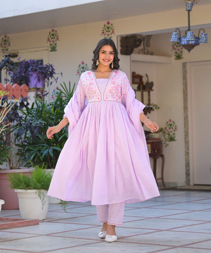 Weave Closet Blush Pink Embroidered Cotton Anarkali Suit Set