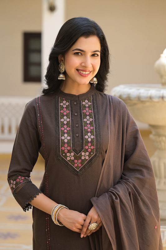 Weave Closet Chocolate Brown Readymade Palazzo Set