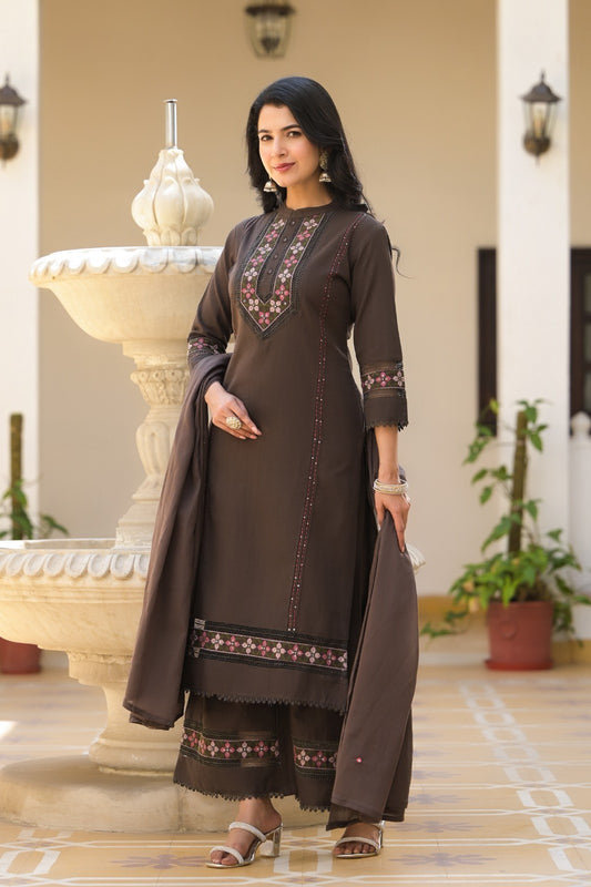 Weave Closet Chocolate Brown Readymade Palazzo Set