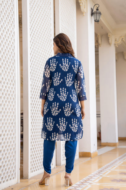 Indigo Petal Hand block Tulip Pant Co-Ord Set