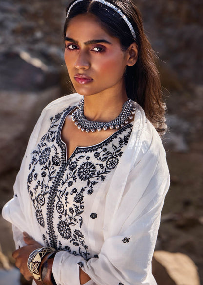 Weave Closet Elegant Black Embroidered Mull Cotton Readymade Suit