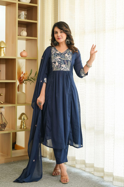 Navy Nectar Mul Cotton Anarkali