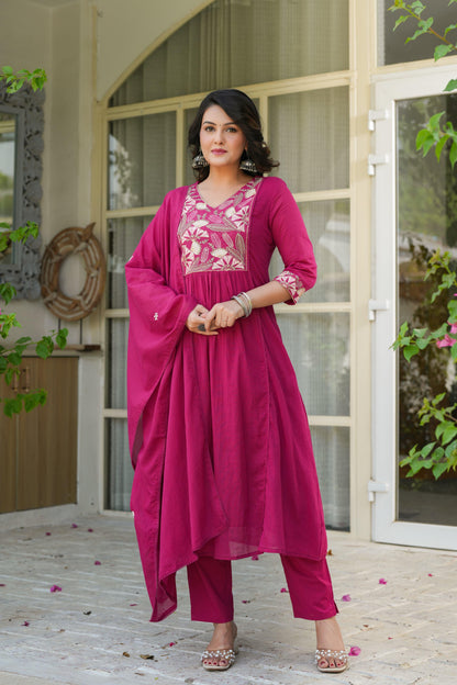 Berry Bloom Mul Cotton Anarkali Suit