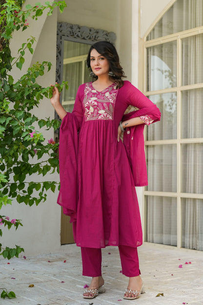 Berry Bloom Mul Cotton Anarkali Suit