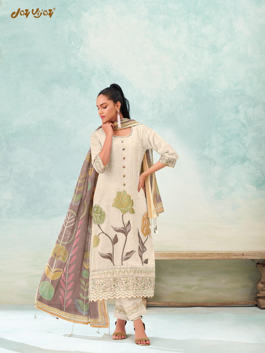 GulMohar Linen Embroidered Unstitch Suit Set